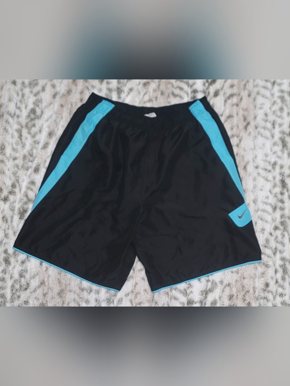 Men's Nike Black Swim Shorts with Light Blue Accents